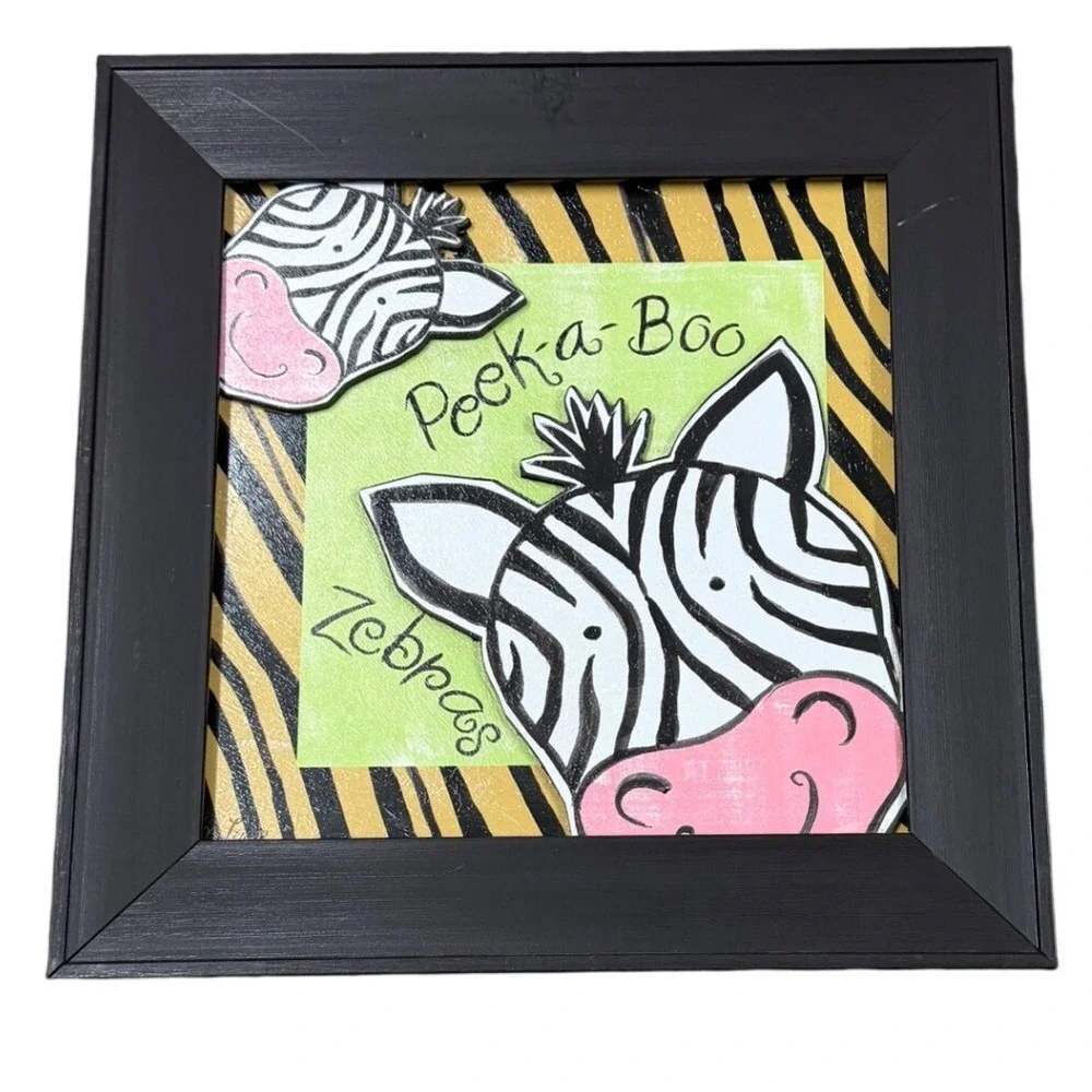 Framed Zebra Wall Art 16x16 Kids Decor Multi Color Excellent 3D Shadow